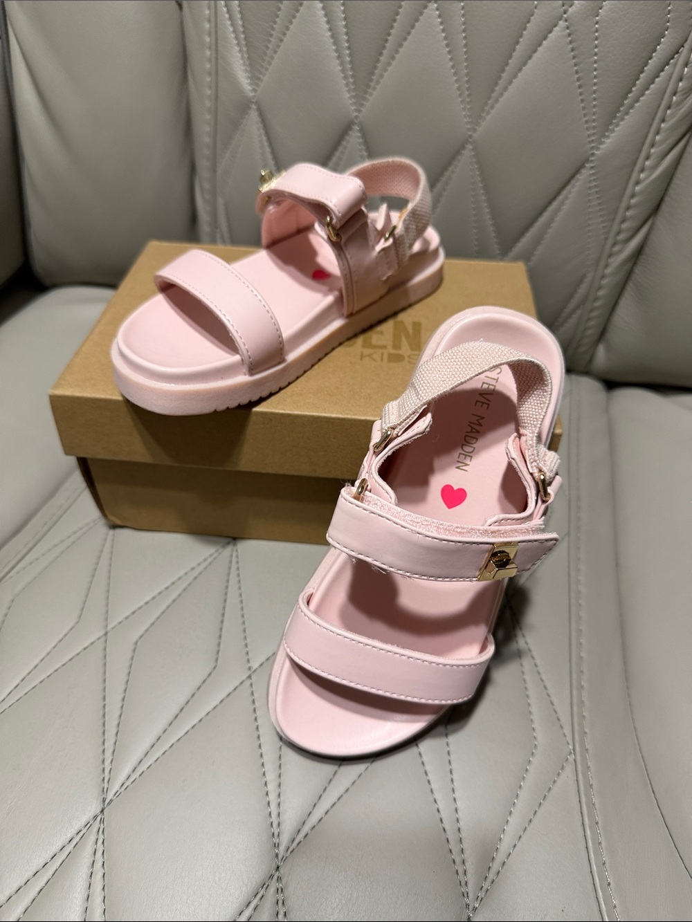 Steve Madden Kids Light Pink Velcro Strap Sandals with Gold Accents
